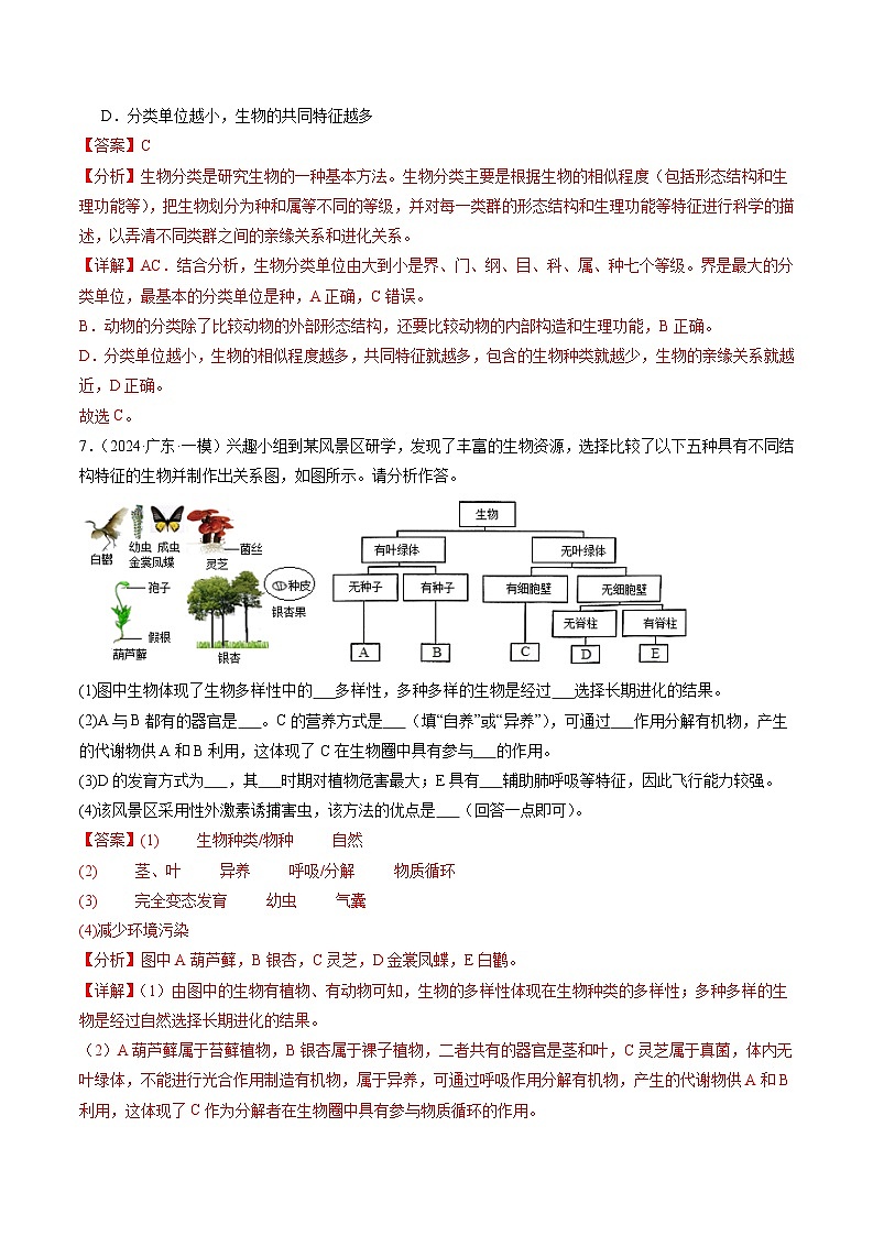 2024年广东省中考生物一模试题分类汇编-专题06 生物的多样性、动物的运动和行为（解析版）第3页