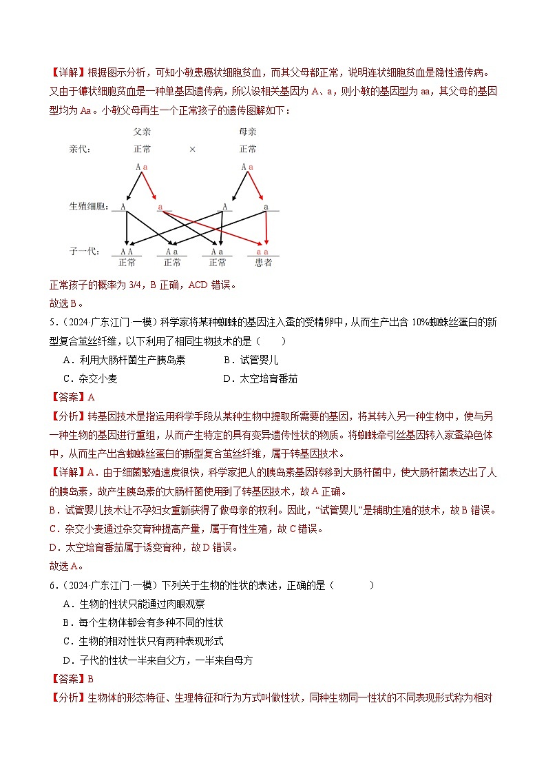 2024年广东省中考生物一模试题分类汇编-专题08 生物的遗传与变异（解析版）第3页