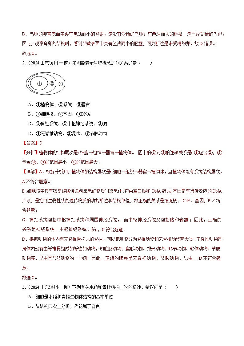 2024年山东省中考生物一模试题分类汇编-专题02 生物体的结构层次（解析版）第3页