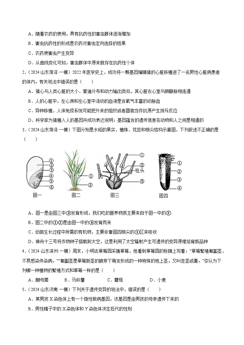 2024年山东省中考生物一模试题分类汇编-专题13 生物圈中生命的延续和发展（原卷版）第2页