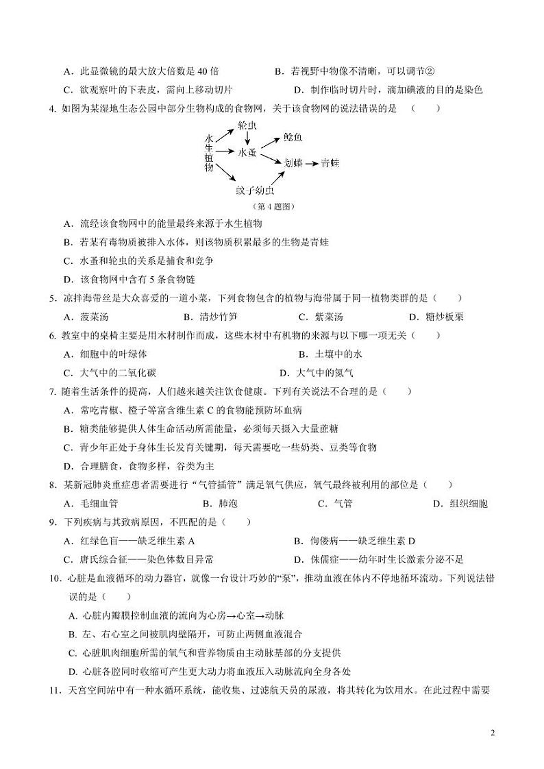 2024年中考押题预测卷（济南卷）生物（考试版）第2页