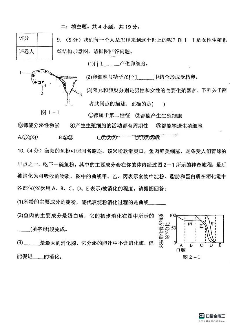 甘肃省平凉市庄浪县2023-2024学年七年级下学期期中考试生物试卷03