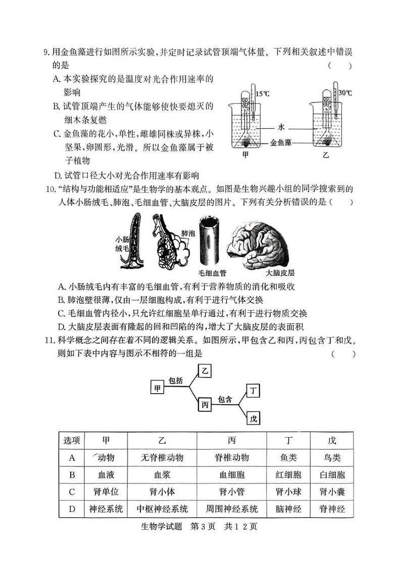 2024年山东省济宁市兖州区初中学业水平第二次模拟考试生物试题第3页