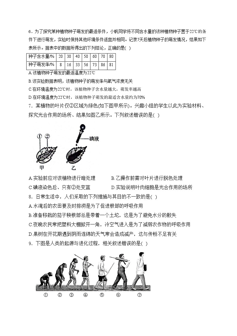 云南省昭通市昭阳区2024届九年级下学期中考一诊生物试卷(含答案)02