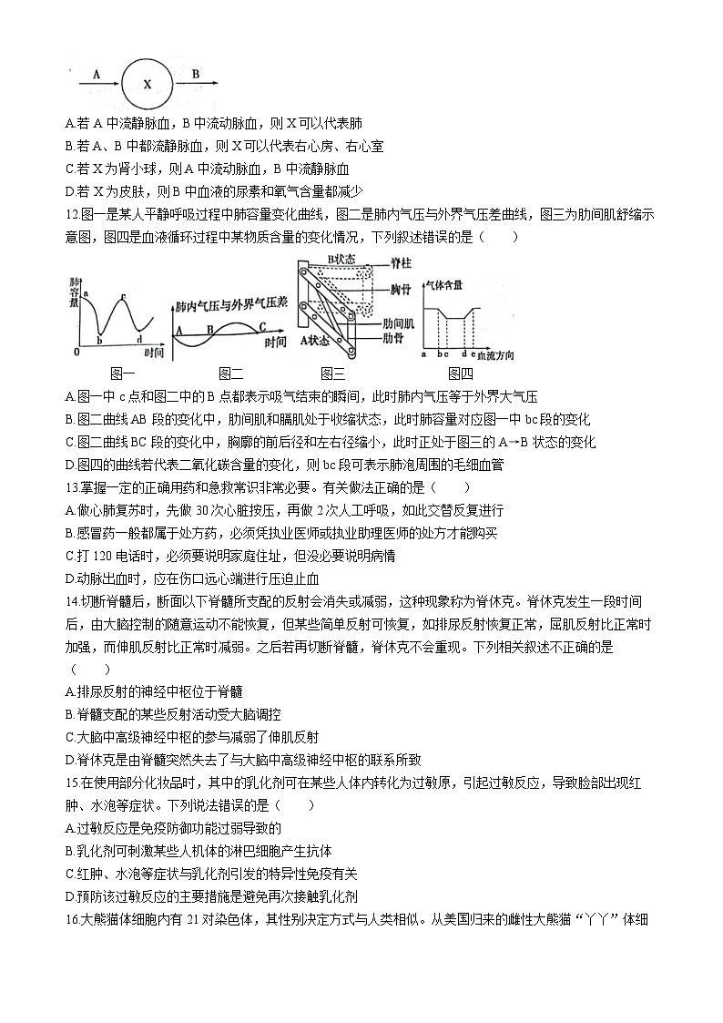 2024年山东省菏泽市郓城县中考一模生物试题(无答案)03