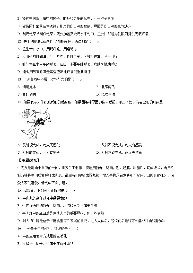 2024年广东省普宁市中考一模生物试题（原卷版+解析版）03