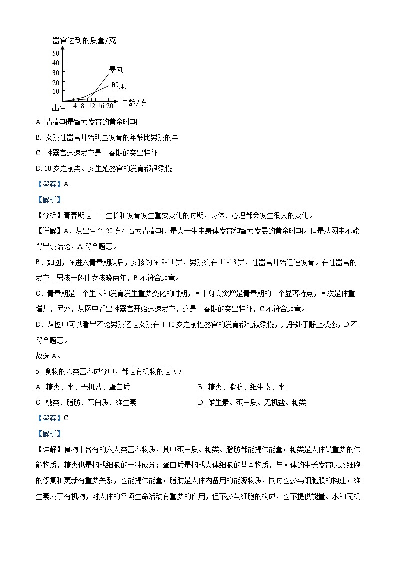 广东省茂名市博雅中学2023-2024学年七年级下学期期中生物试题（原卷版+解析版）03