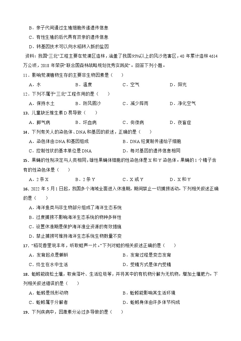 2024年福建省初中学业水平考试生物学仿真模拟卷（二）02