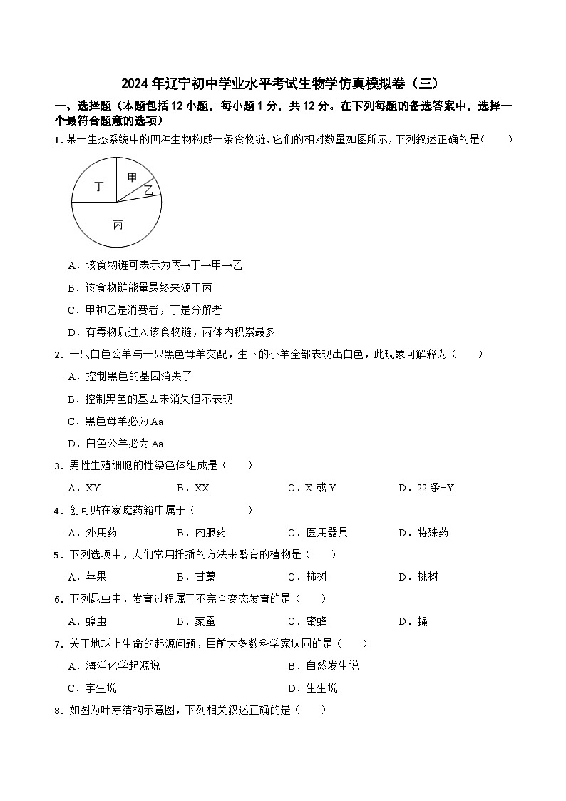 2024年辽宁省初中学业水平考试生物学仿真模拟卷（三）01