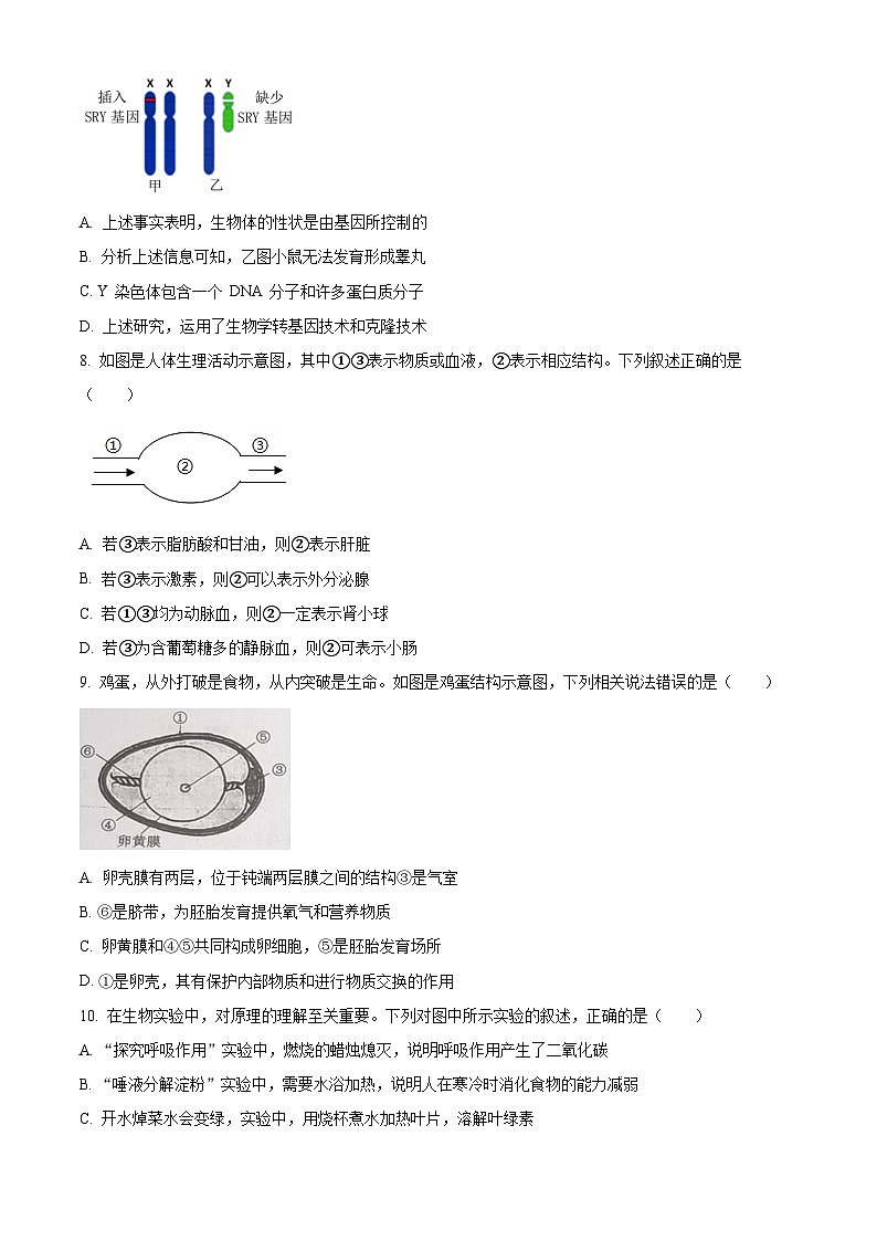 2024年山东省东营市广饶县八年级中考二模生物试题（原卷版+解析版）03