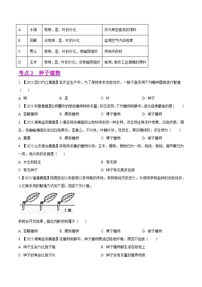 2024年中考生物真题分项汇编（全国通用）-专题04  绿色开花植物的一生-学易金卷： （第1期）（原卷版+解析版）02