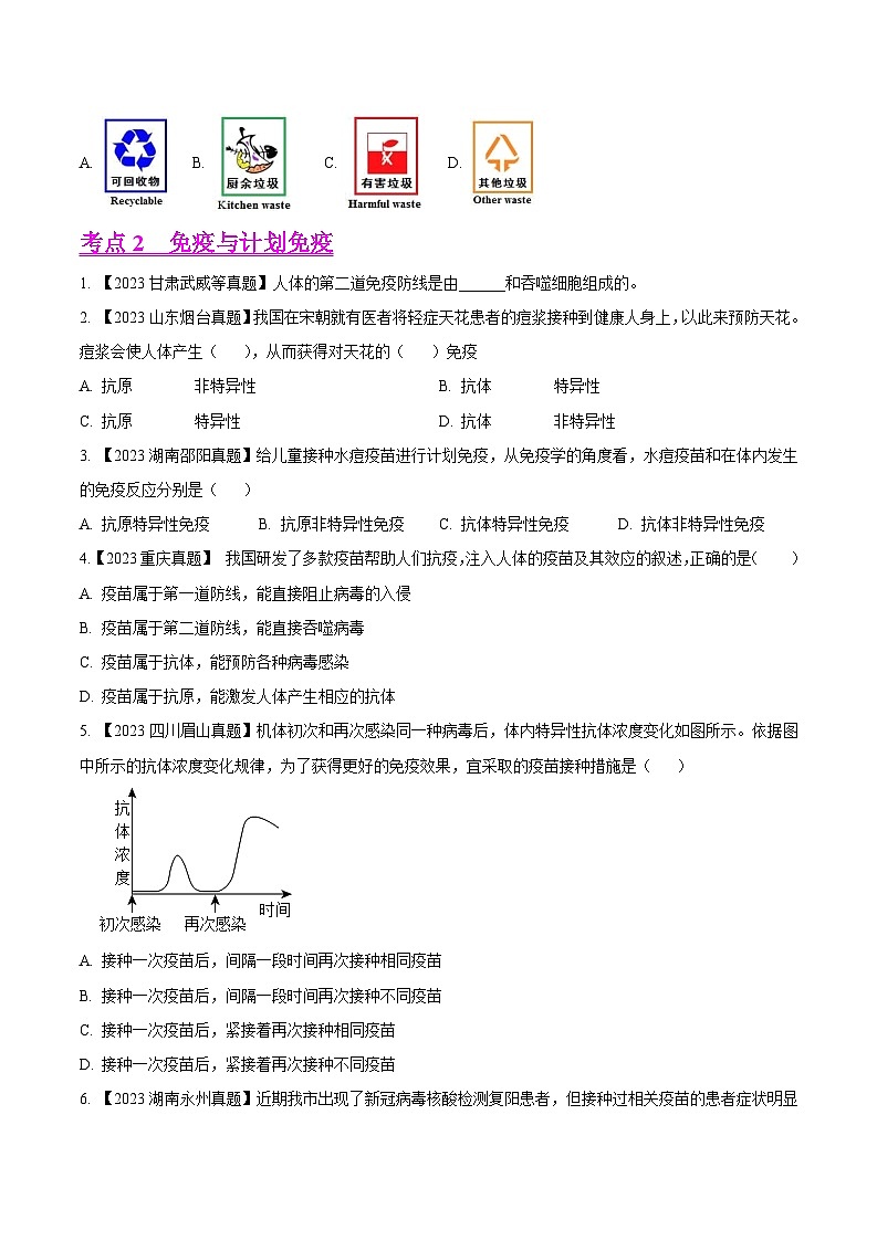 2024年中考生物真题分项汇编（全国通用）-专题17  健康地生活- 学易金卷： （第1期）（原卷版）第2页