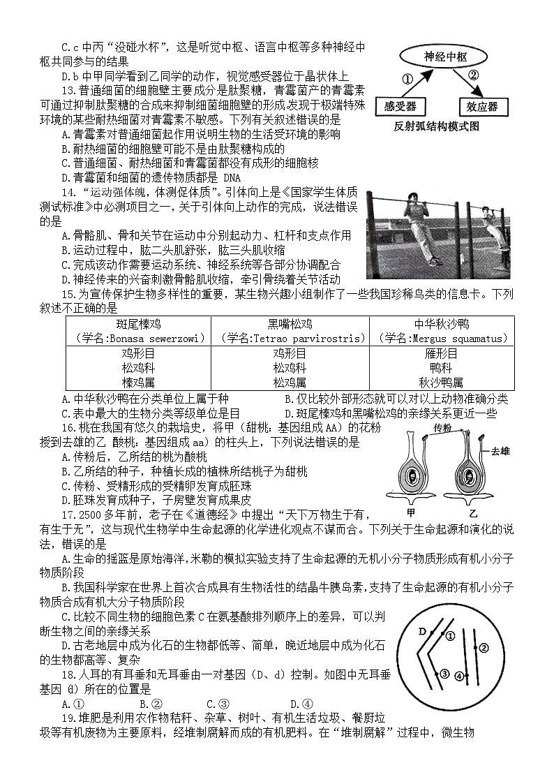 2024年山东省济宁市兖州区初中学业水平第二次模拟考试生物试题03