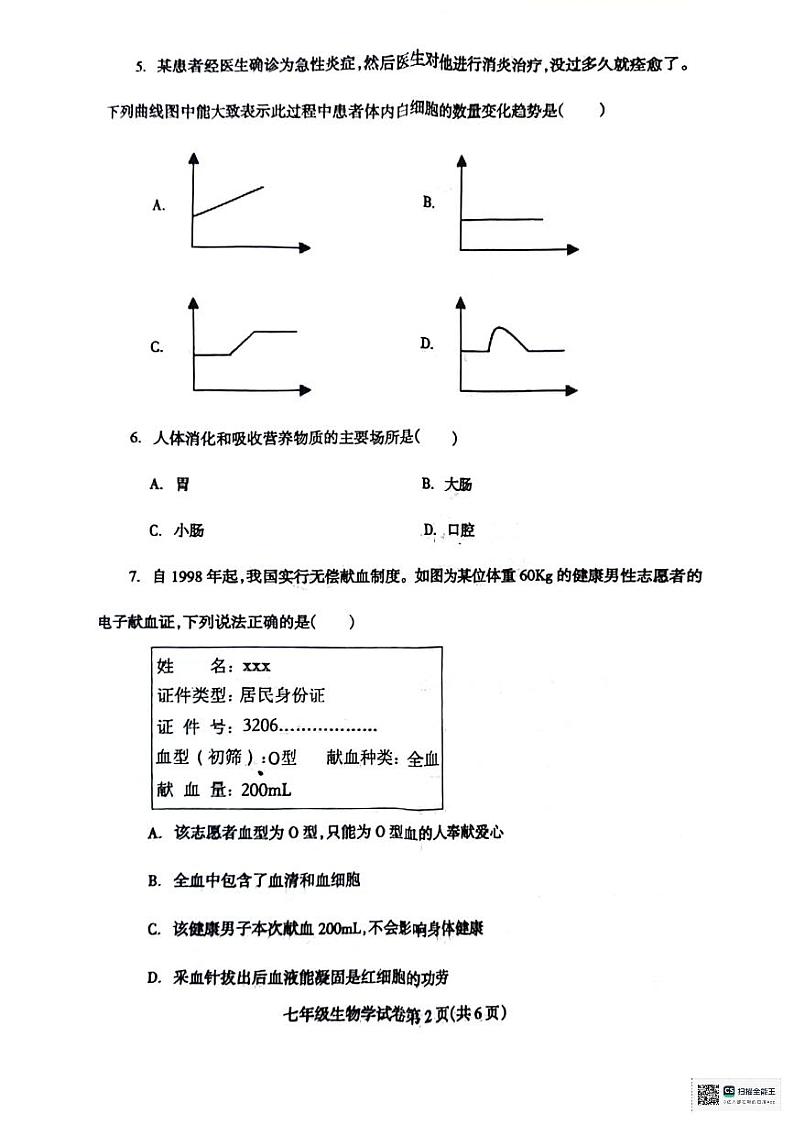 辽宁省抚顺市清原县2023-2024学年七年级下学期期中教学质量检测生物试卷02
