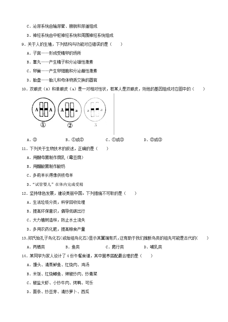 【全套精品专题】初二年级中考生物模拟试卷6（带解析）第2页