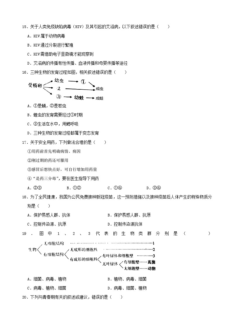 【全套精品专题】初二年级中考生物模拟试卷6（带解析）第3页