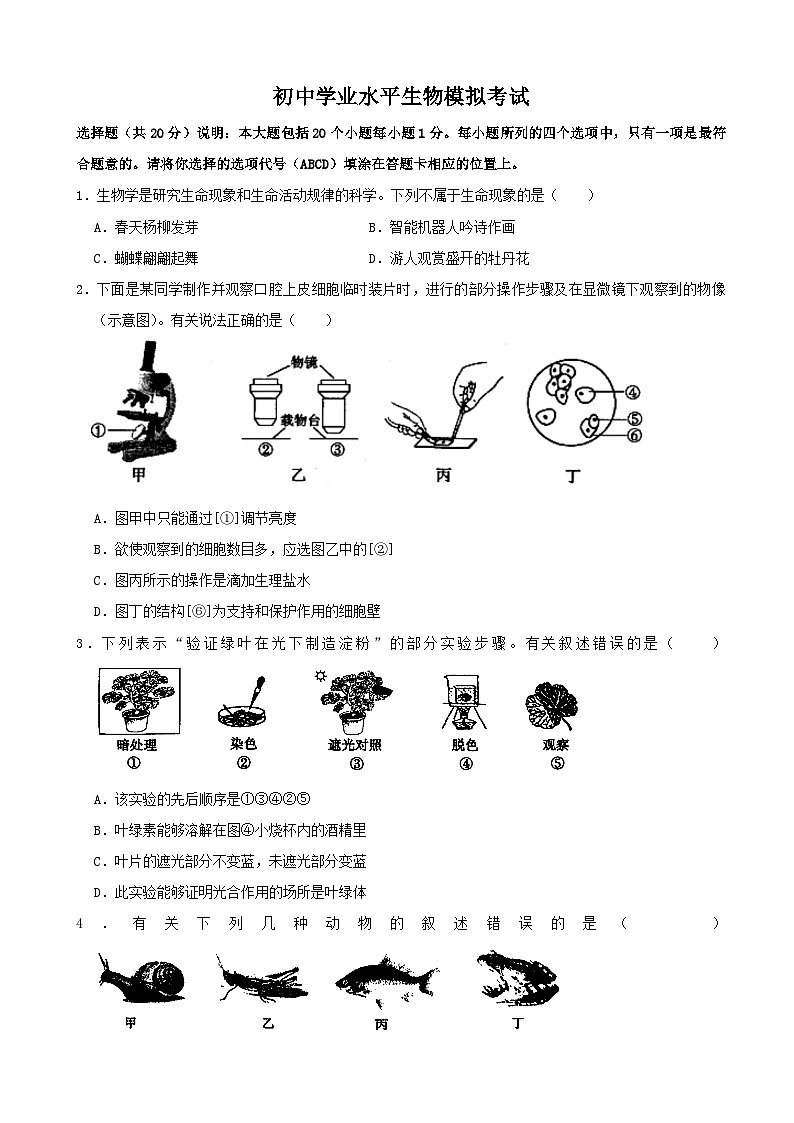 初中学业水平生物模拟考试 (2)第1页