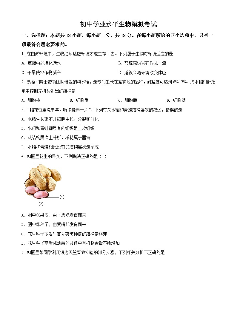 初中学业水平生物模拟考试 (6)01