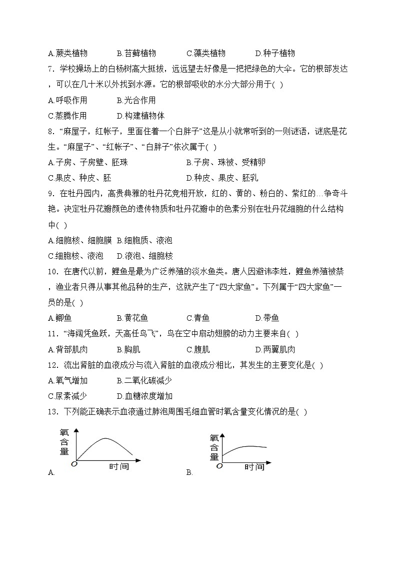 黑龙江省绥化市2024届九年级下学期中考二模生物试卷(含答案)02