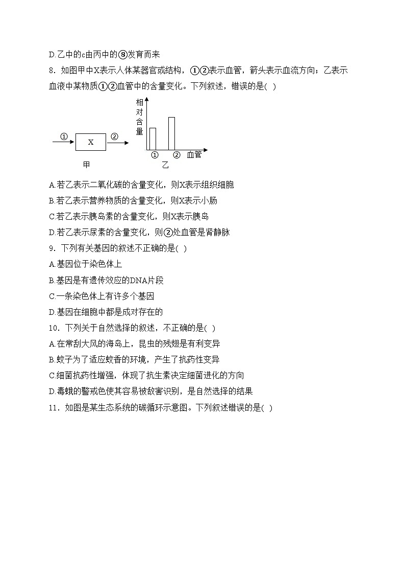 山东省菏泽市巨野县2024年九年级中考一模生物试卷(含答案)03