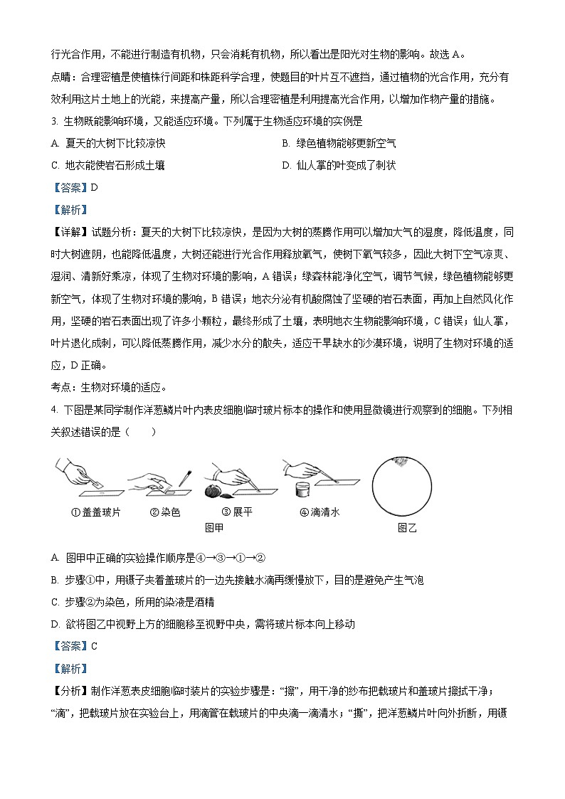 2024年江西省新余市第一中学中考一模生物试题（原卷版+解析版）02