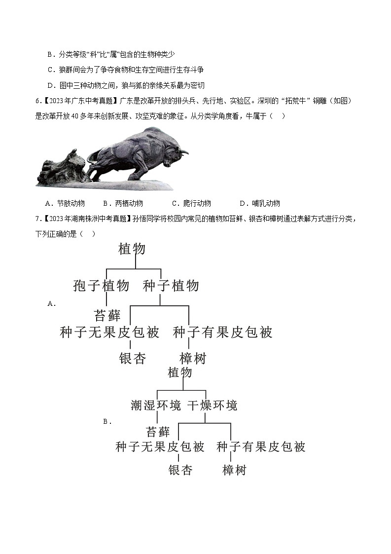 2024年中考生物真题分项汇编（全国通用）-专题12 生物的分类、进化和多样性保护（原卷版）第2页
