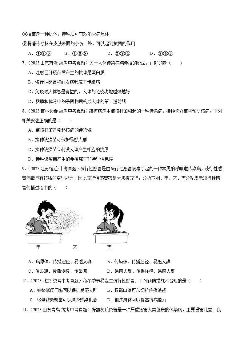 2024年中考生物真题分项汇编（全国通用）-专题15 健康地生活（原卷版+解析版）03
