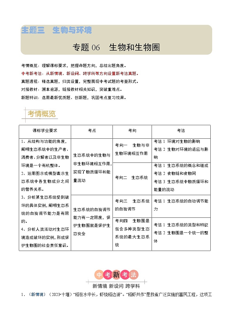2024年会考生物真题题源解密（全国通用）-专题06 生物和生物圈（原卷版+解析版）01