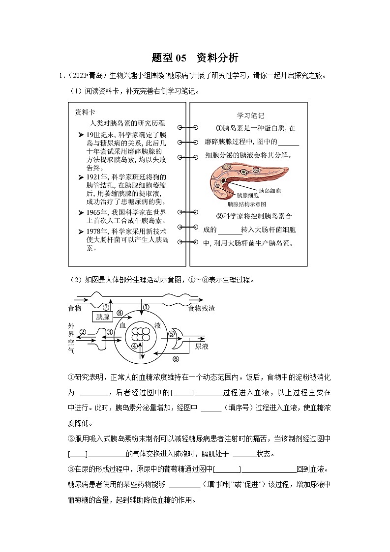 2024年会考生物真题题源解密（全国通用）-题型05 资料分析（原卷版+解析版）01