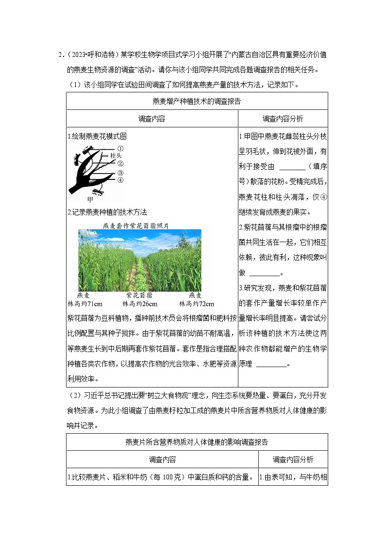 2024年会考生物真题题源解密（全国通用）-题型05 资料分析（原卷版+解析版）02