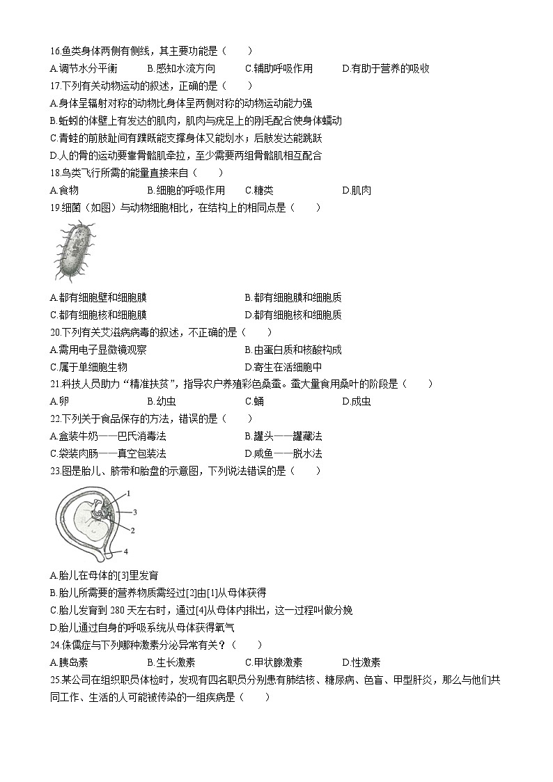 2024年云南省玉溪市红塔区中考二模生物试题03