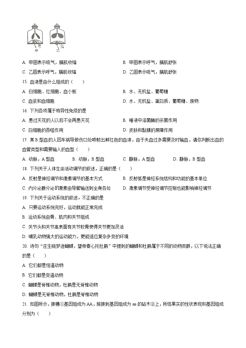 2024年黑龙江省齐齐哈尔市铁锋区八年级中考一模生物试题（原卷版+解析版）03