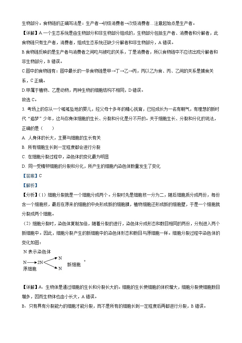 2024年山东省聊城市莘县九年级二模生物试题（解析版）第2页