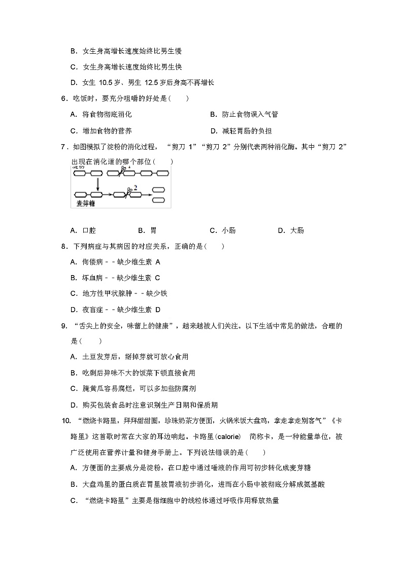2024年春七年级下学期期中生物试卷（原卷+解析版）第2页