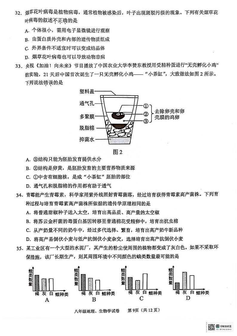 2024年广西壮族自治区玉林市九年级一模生物试题03
