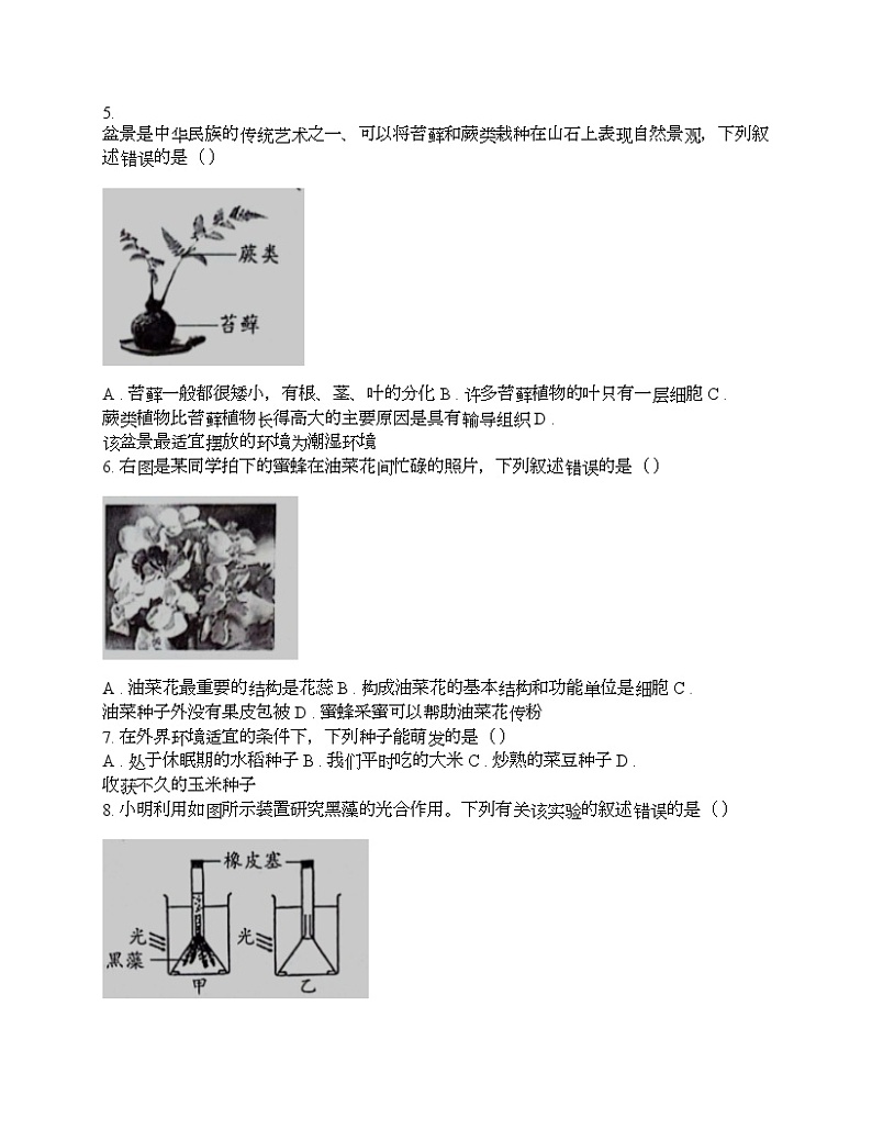 云南省昭通市绥江县2024年生物初中学业水平考试模拟二试卷第2页