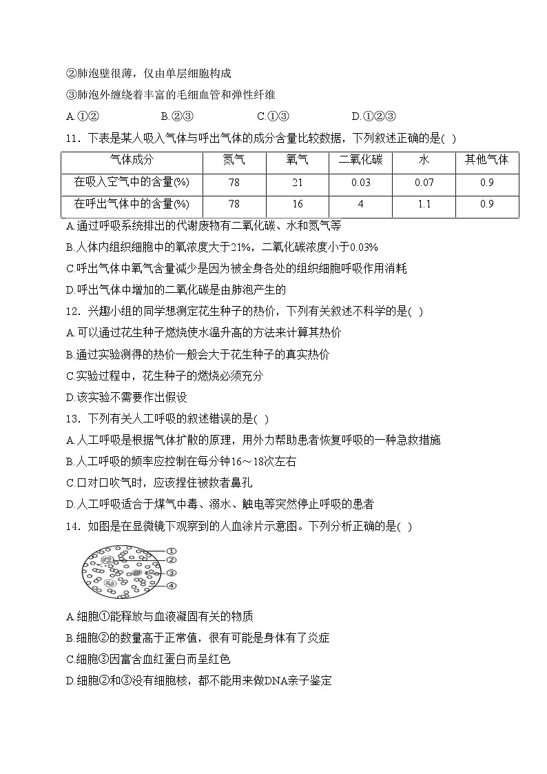 山东省滨州市滨城区2023-2024学年七年级下学期期中教学质量抽测生物试卷(含答案)第3页