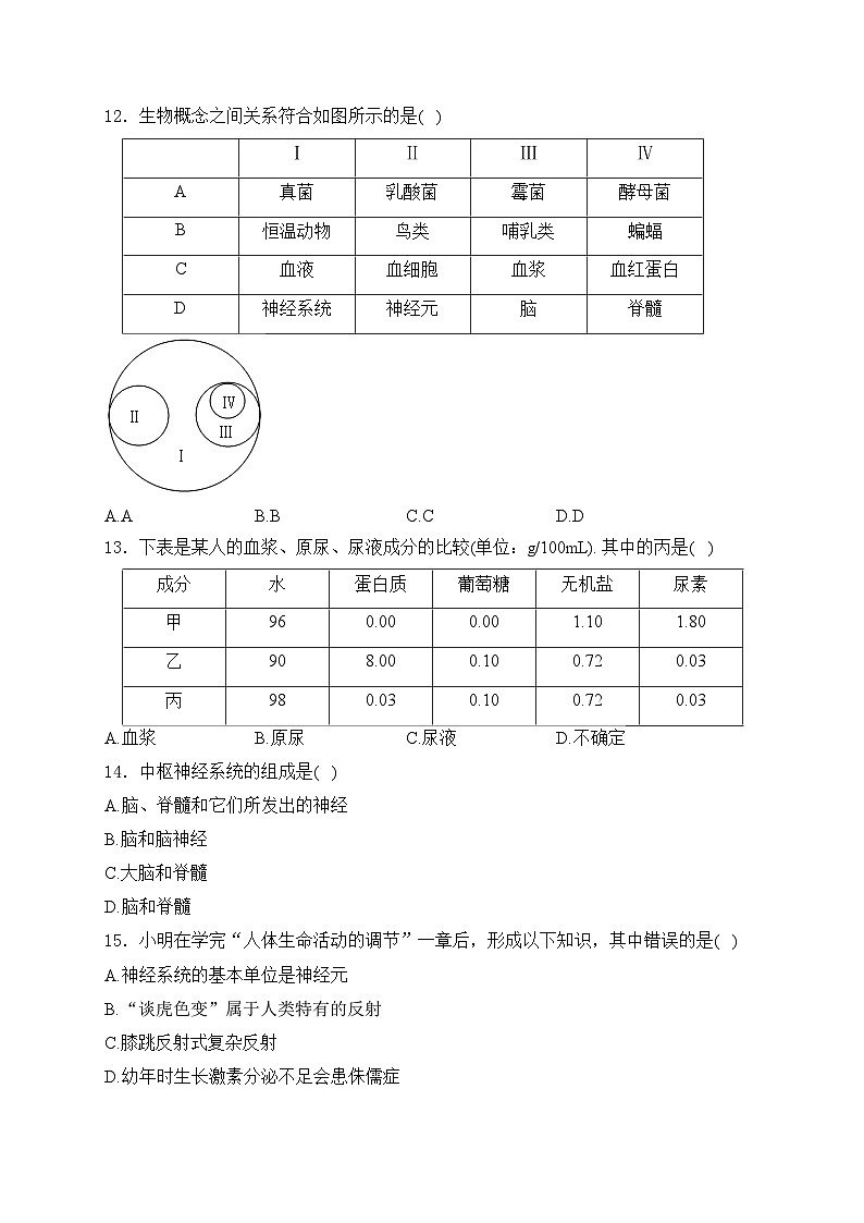 山西省实验中学2022-2023学年七年级下学期5月月考生物试卷(含答案)第3页