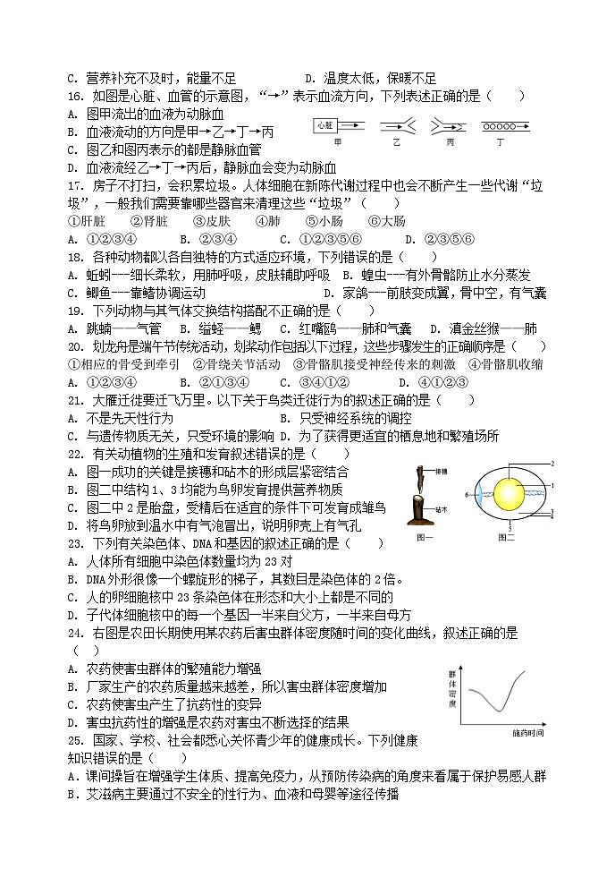19，山东省临沂市罗庄区2023-2024学年八年级下学期期中考试生物试题03