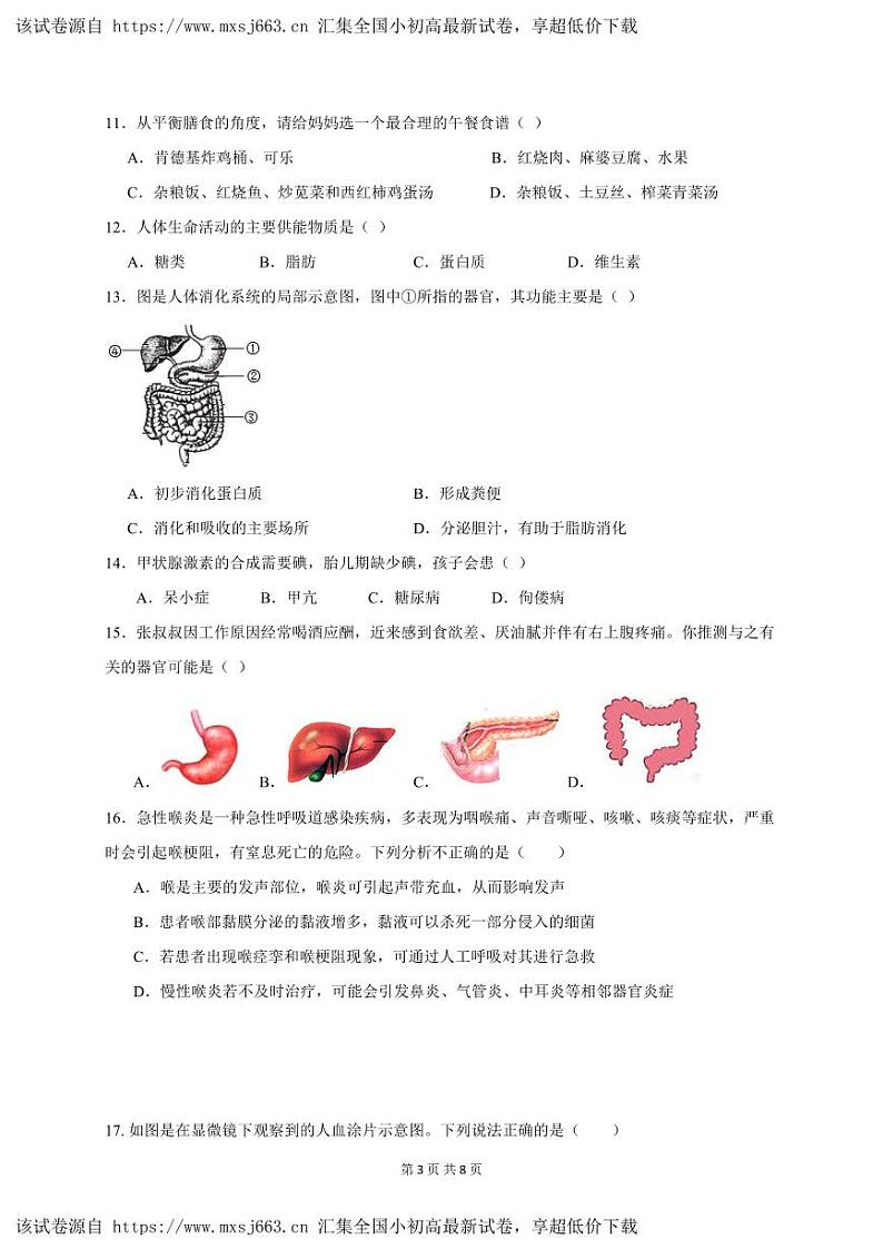 25，湖南省永州市道县2023-2024学年七年级下学期期中考试生物试题(1)03