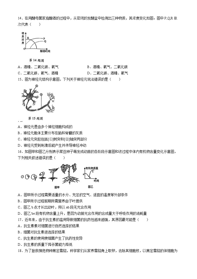 2024年河南省驻马店市泌阳县中考三模生物试题第3页