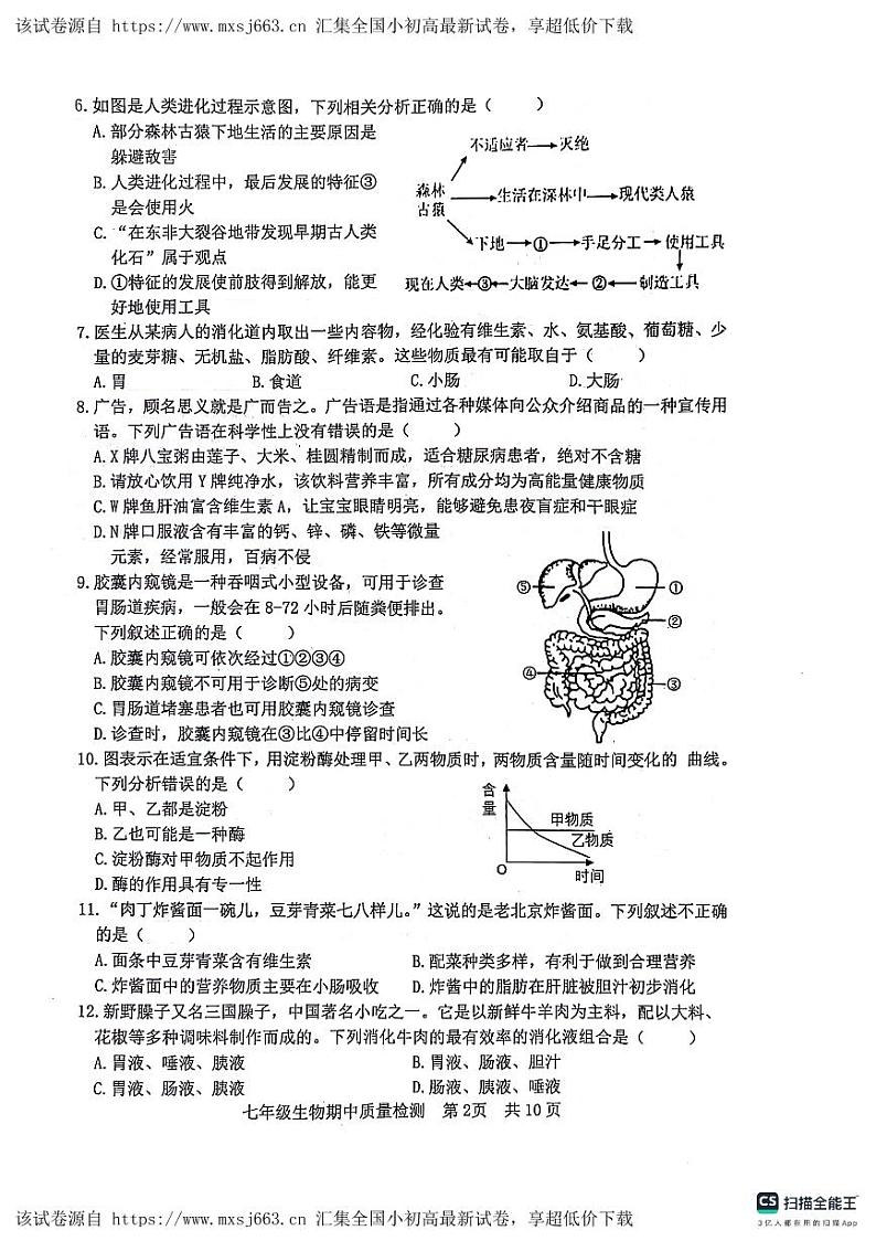 03，山东省日照市东港区日照港中学2023-2024学年七年级下学期期中考试生物试卷第2页