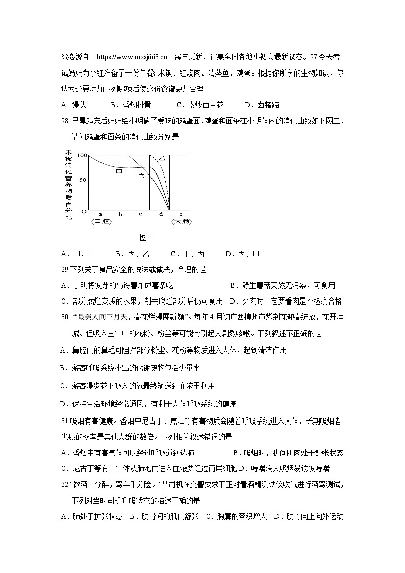 26，广西部分市县区联考2023-2024学年七年级下学期期中考试生物试题第2页