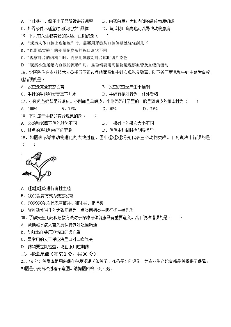 86，吉林省松原市前郭县乡镇联考名校调研系列卷2023—2024学年八年级下学期期中测试生物生物试题第3页