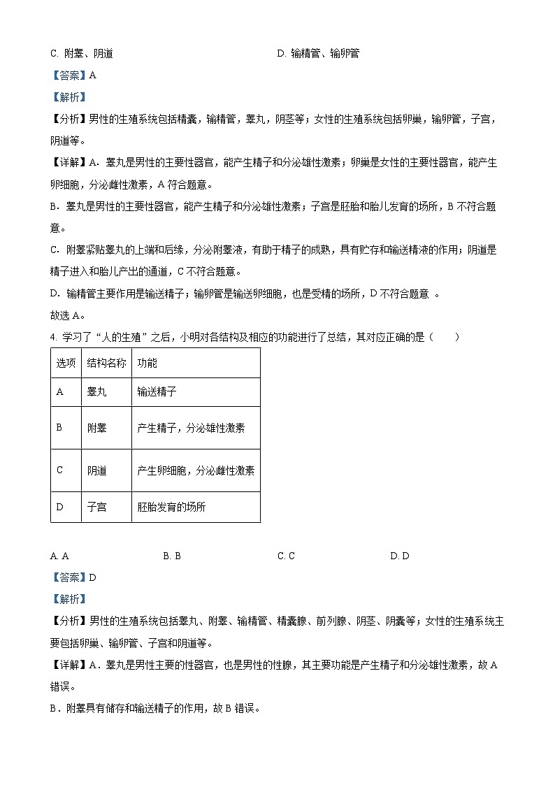 新疆和田地区墨玉县2023-2024学年七年级下学期期中生物试题（原卷版+解析版）02