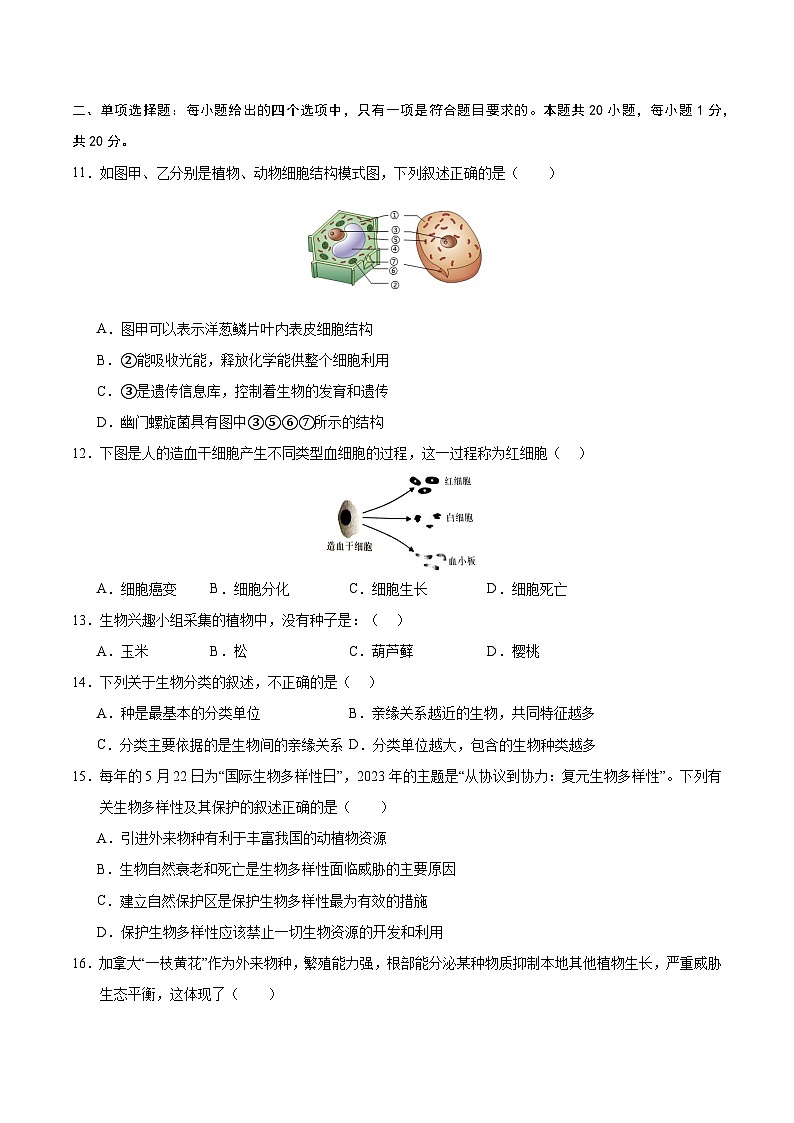 生物（南京卷）（考试版）A4第2页