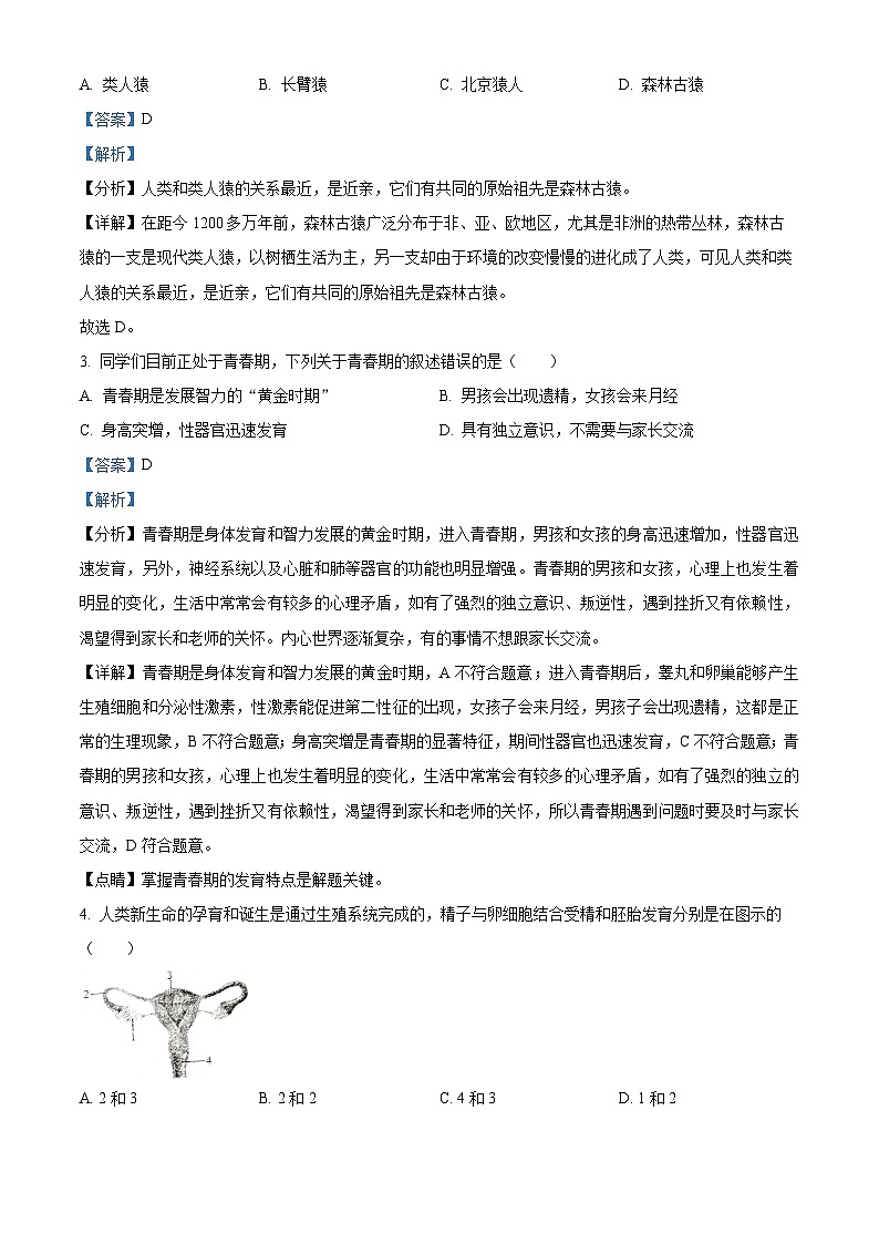 辽宁省大连市瓦房店市2023-2024学年七年级下学期期中生物试题（原卷版+解析版）03