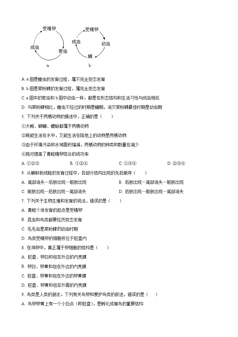 新疆和田地区墨玉县2023-2024学年八年级下学期期中生物试题（原卷版）第2页