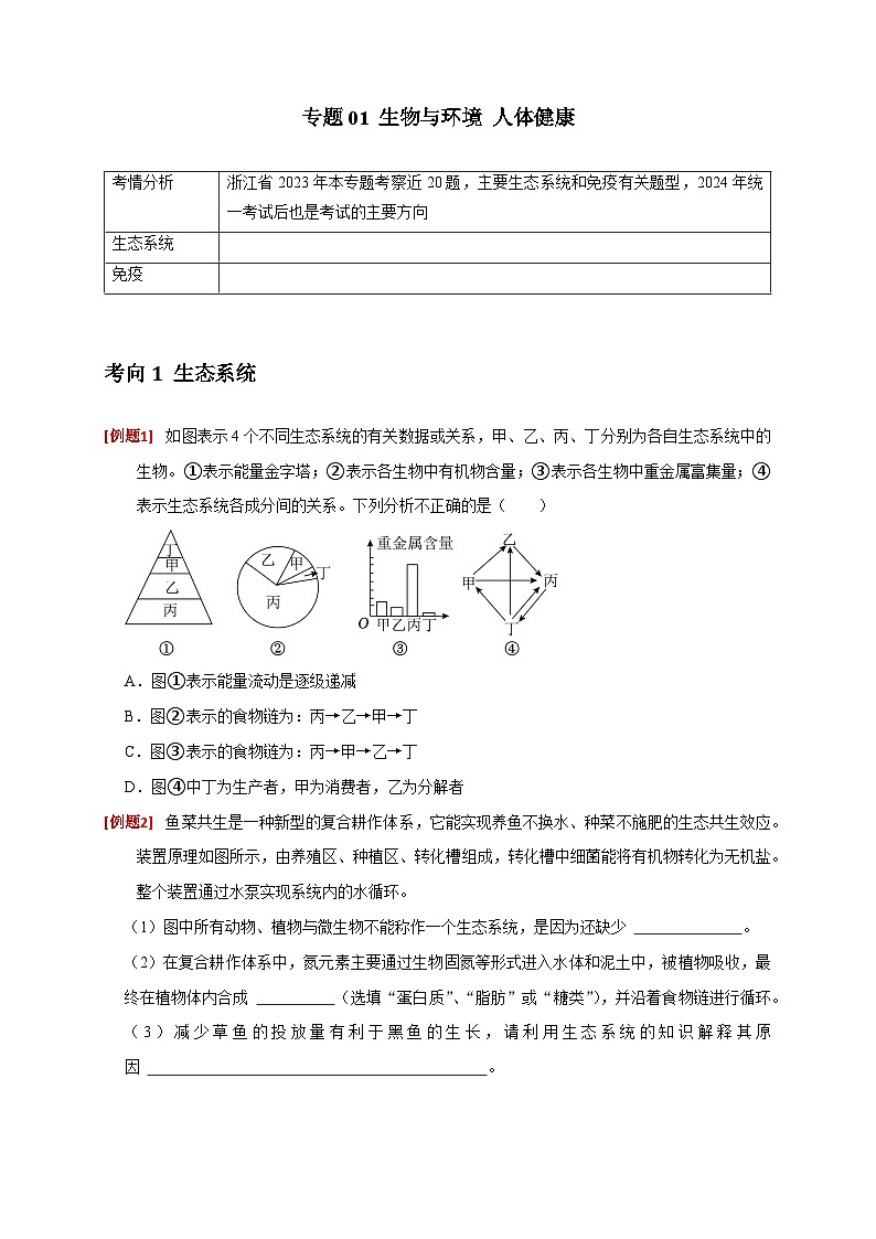 专题01 生物与环境 人体健康（原卷版）第1页
