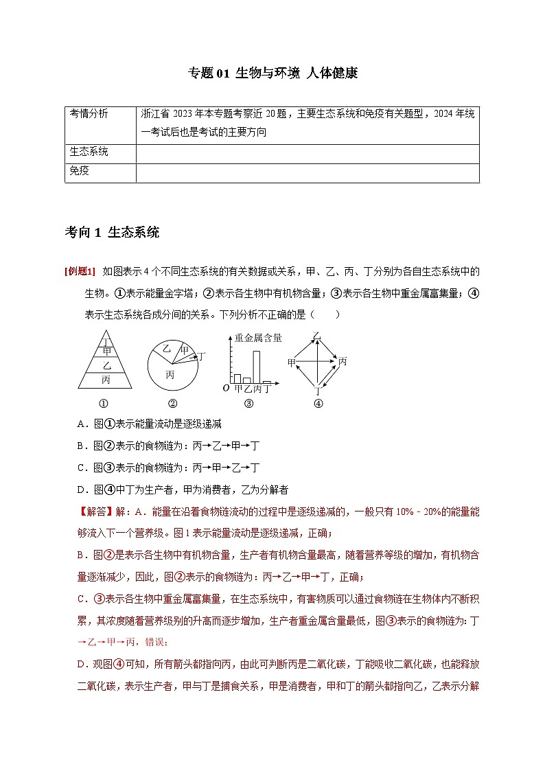 专题01 生物与环境 人体健康（解析版）第1页